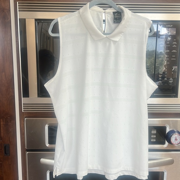 NIKE WMNS DRIFIT POLO GOLF SHIRT BLEND ACE SLEEVELESS COLLARED JAQUARD,WHITE XXL - Picture 6 of 13